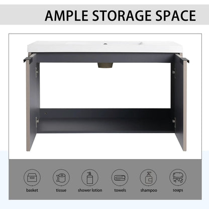 Modern Wall Mounted Vanity With Resin Double Sink
