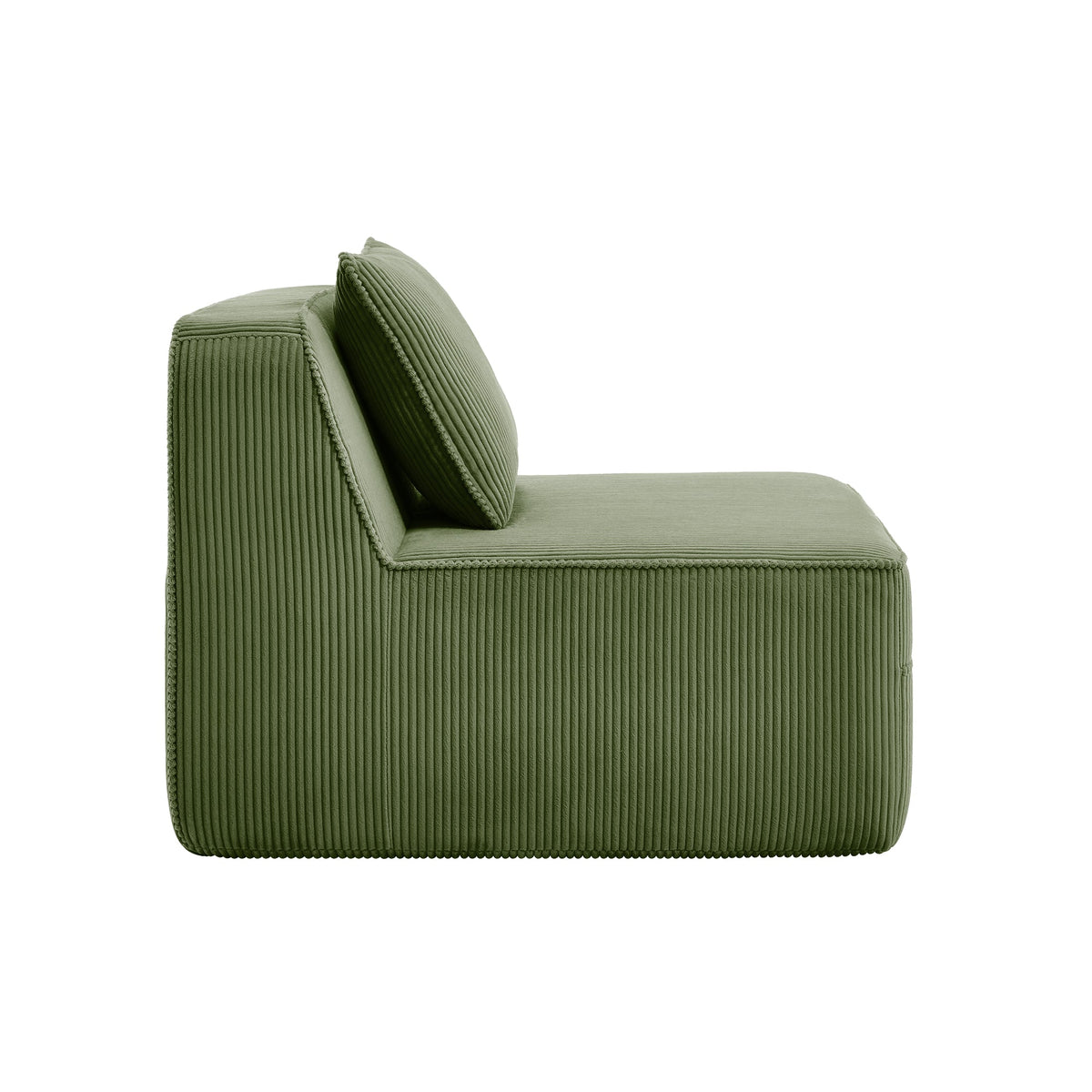 Modular Green Corduroy Armless Sofa and Pillow