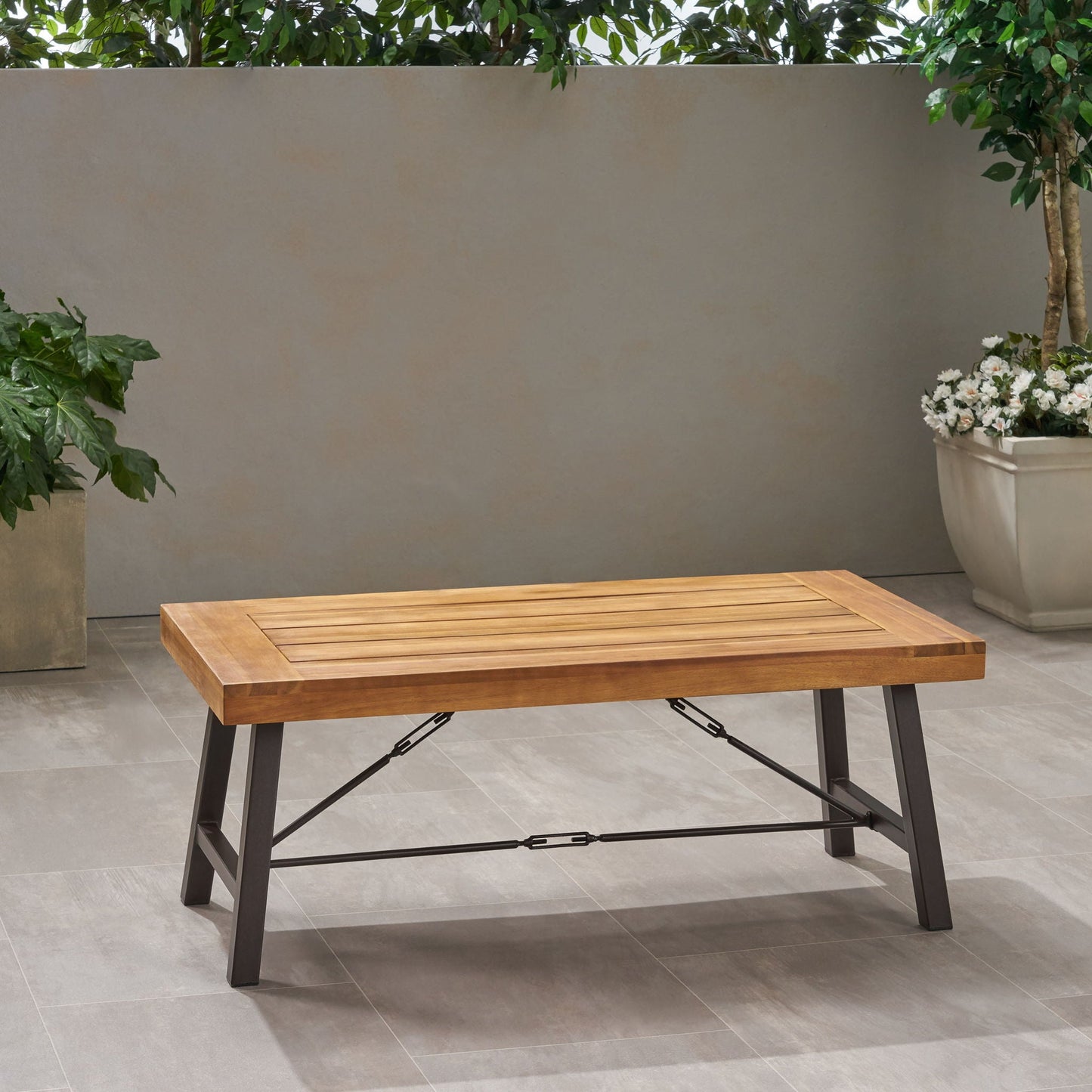 Modern Outdoor Acacia And Metal Coffee Table