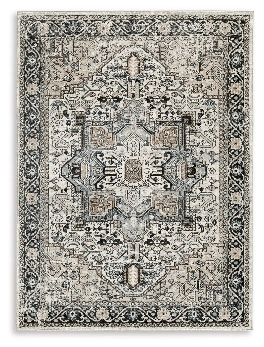 Gregmoore area rug, washable by Unique Piece Furniture in ivory and blue with border on Tampa Home & Garden Store