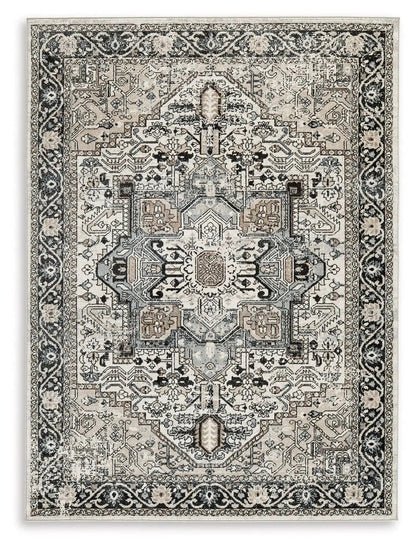 Gregmoore area rug, washable by Unique Piece Furniture in ivory and blue with border on Tampa Home & Garden Store