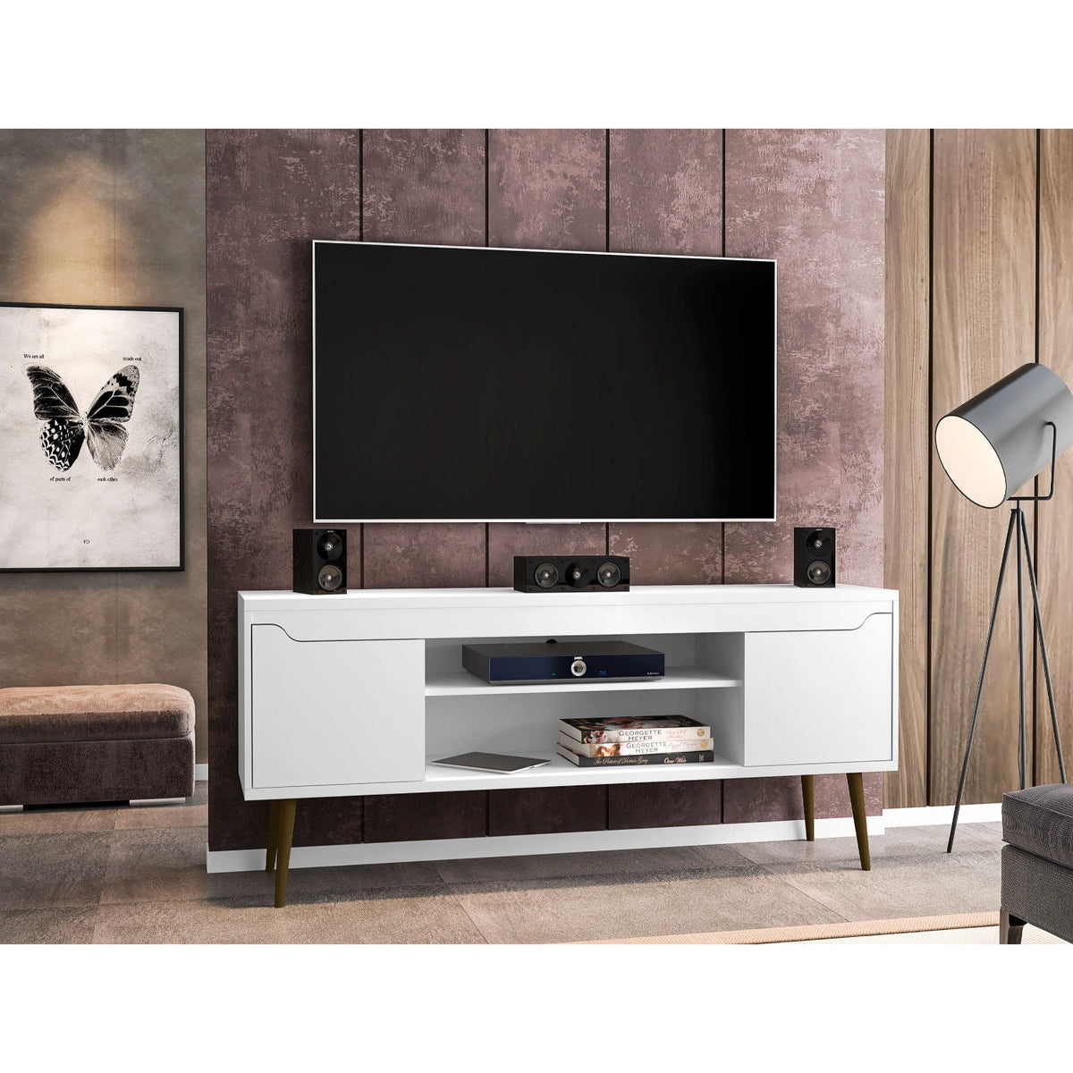 Bradley Modern TV Stand white with concealed storage by HouseOfZazla on Tampa Home & Garden Store