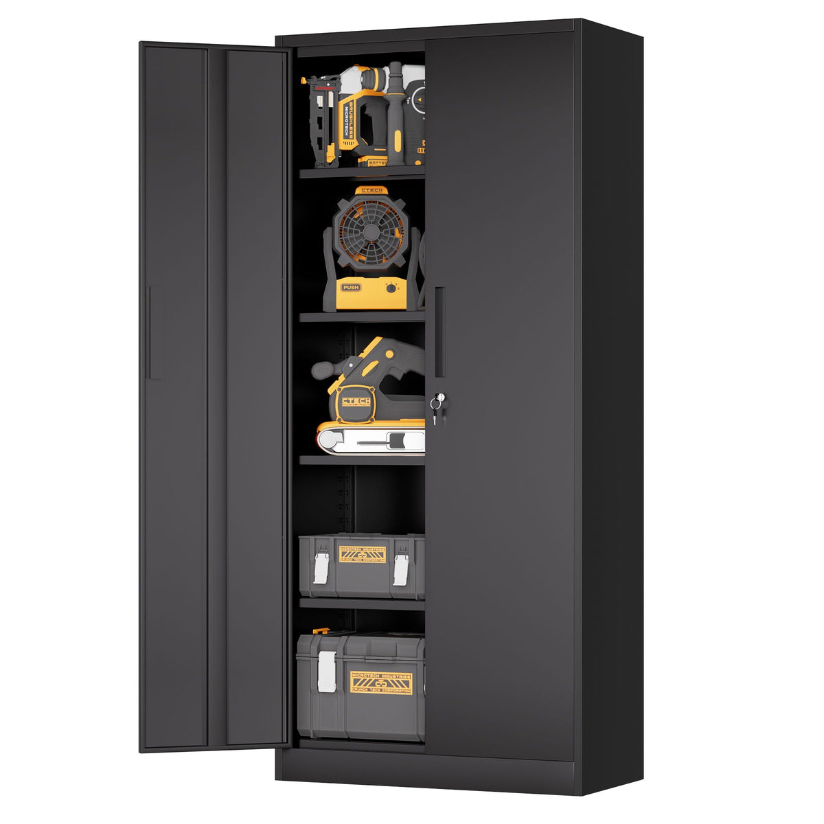 HouseOfZazla steel garage storage cabinet with adjustable shelves and lock, black on Tampa Home & Garden Store