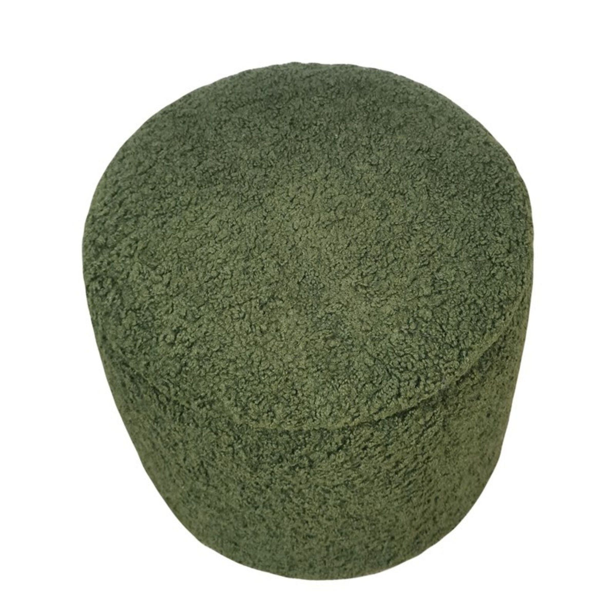 Round storage ottoman in dark green boucle fabric with built-in storage HouseOfZazla on Tampa Home & Garden Store