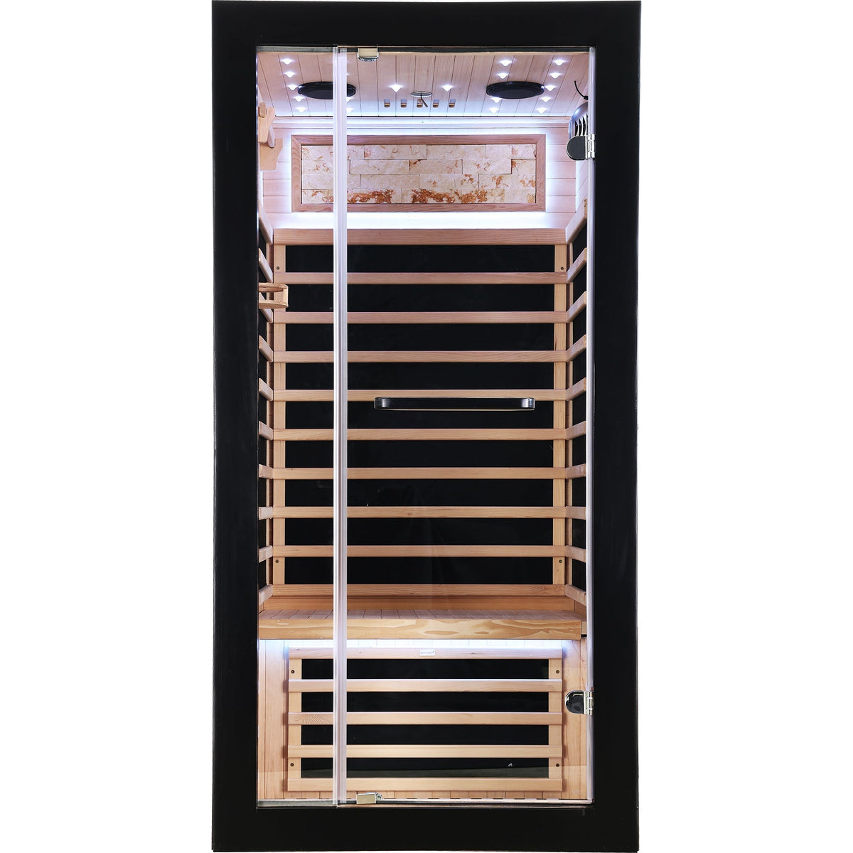 Single-person starlight infrared sauna, American White Oak, carbon heating, black frame on Tampa Home & Garden Store