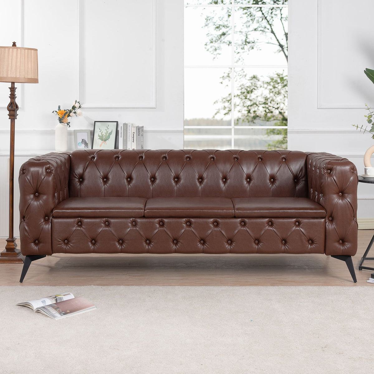Modern 3 Seater Sofa with Square Arm and Cushion