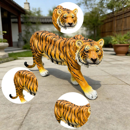 Simulated Tiger Resin Garden Statue set of 3, orange striped figures, HouseOfZazla on Tampa Home & Garden Store