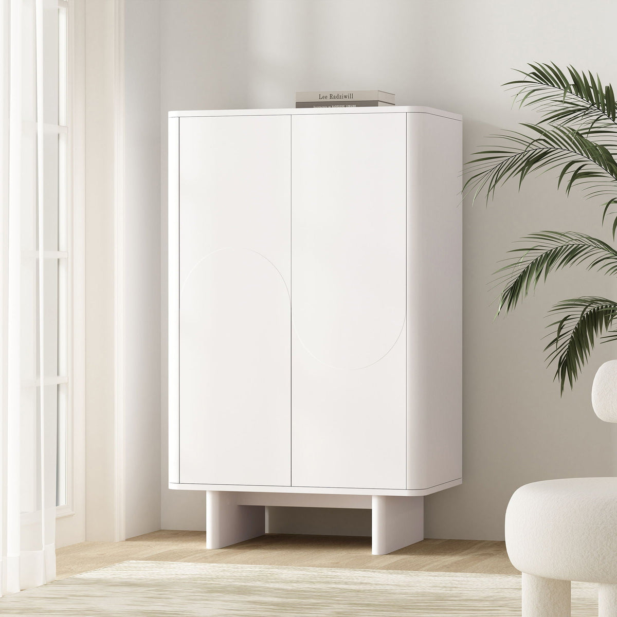 Accent cabinet white finish with soft-close doors and adjustable shelves, two-door design on Tampa Home & Garden Store