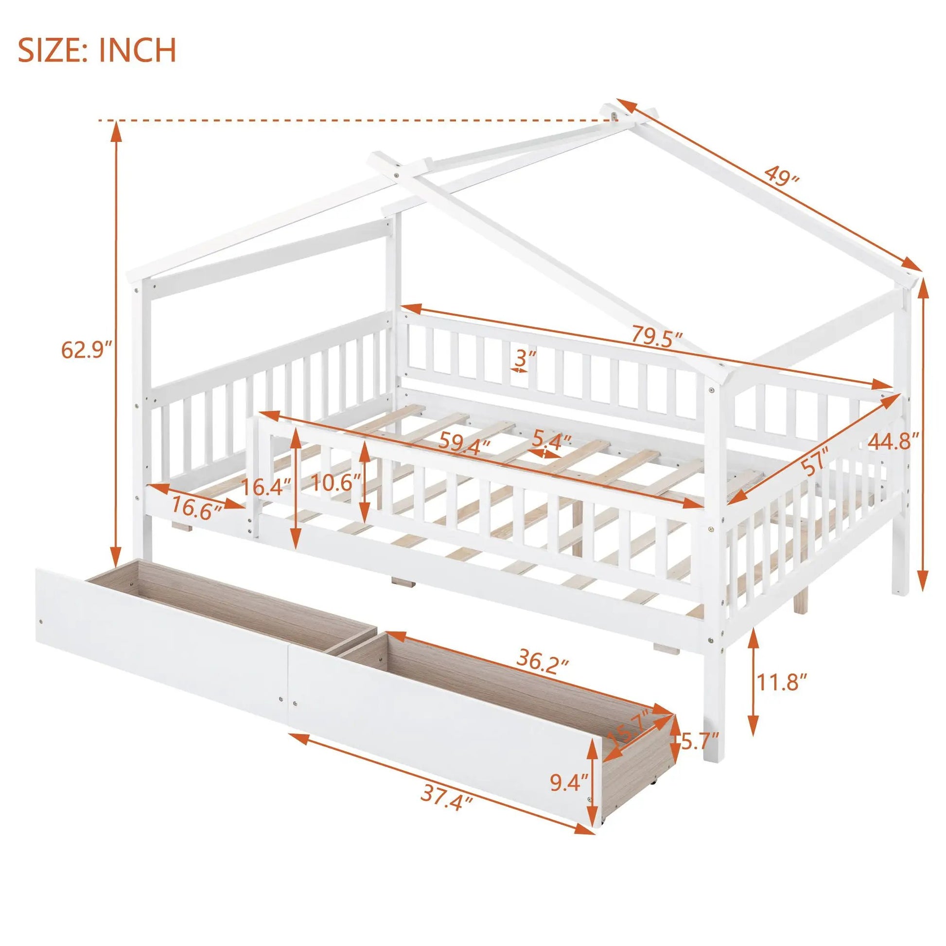 White house-shaped storage bed with two under-bed drawers by Unique Piece Furniture on Tampa Home & Garden Store