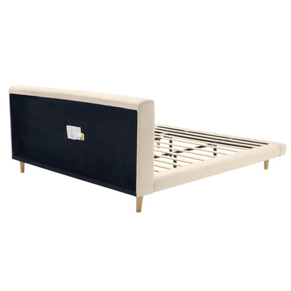 King Size Beige and Chunky Upholstered Bed Frame