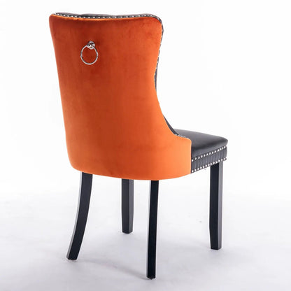 Nikki modern upholstered dining chair set of 2; orange velvet back with studs and black legs on Tampa Home & Garden Store
