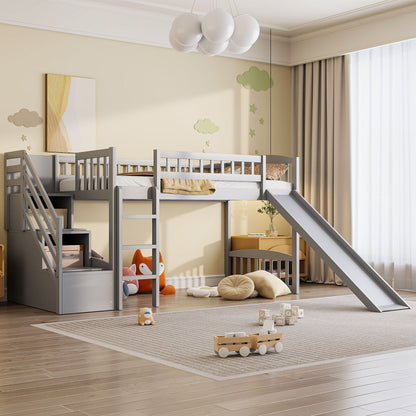 Loft Stairway Bed with 2 Drawers by HouseOfZazla, gray twin loft with slide on Tampa Home & Garden Store