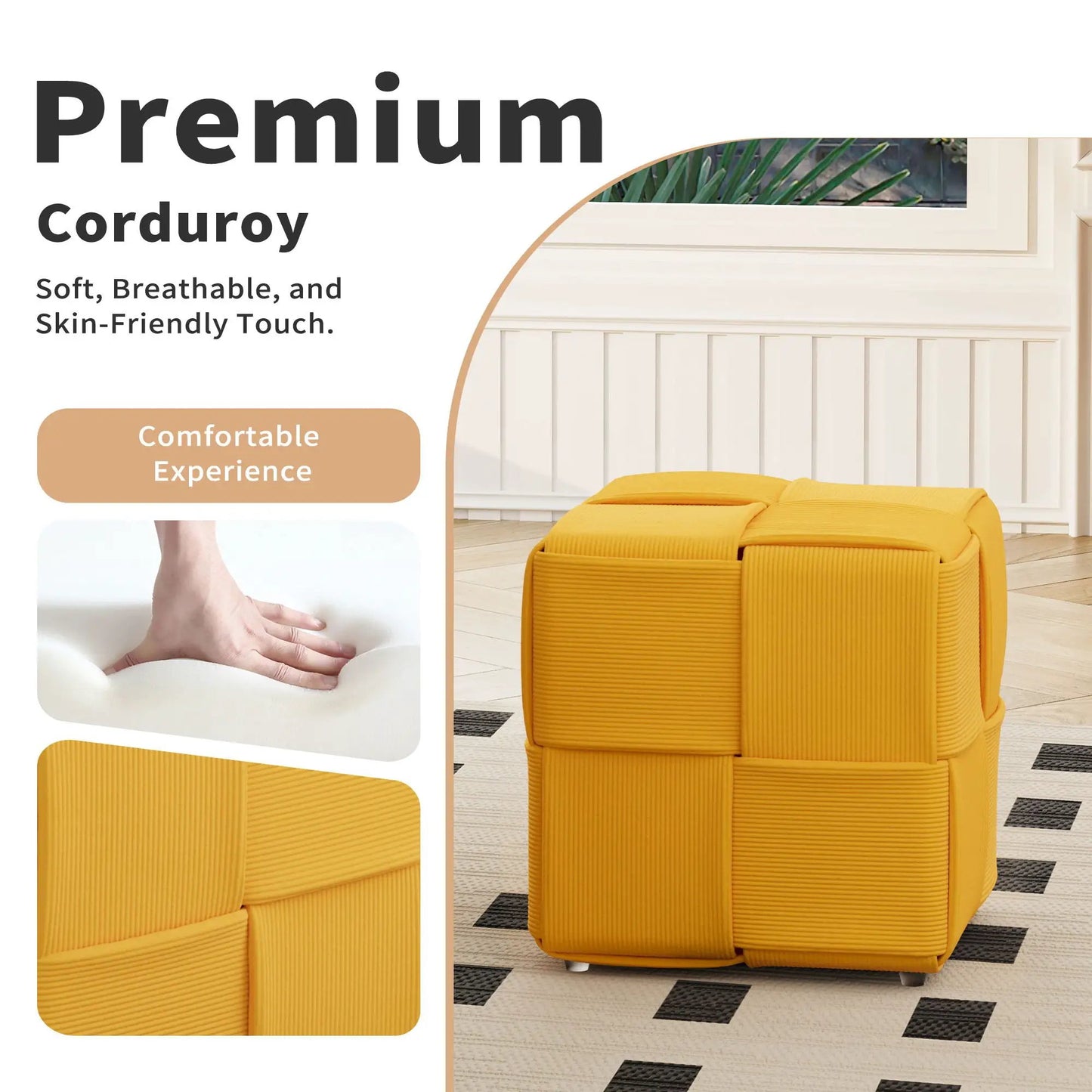 Modern Ottoman Foot Rest with Woven Design