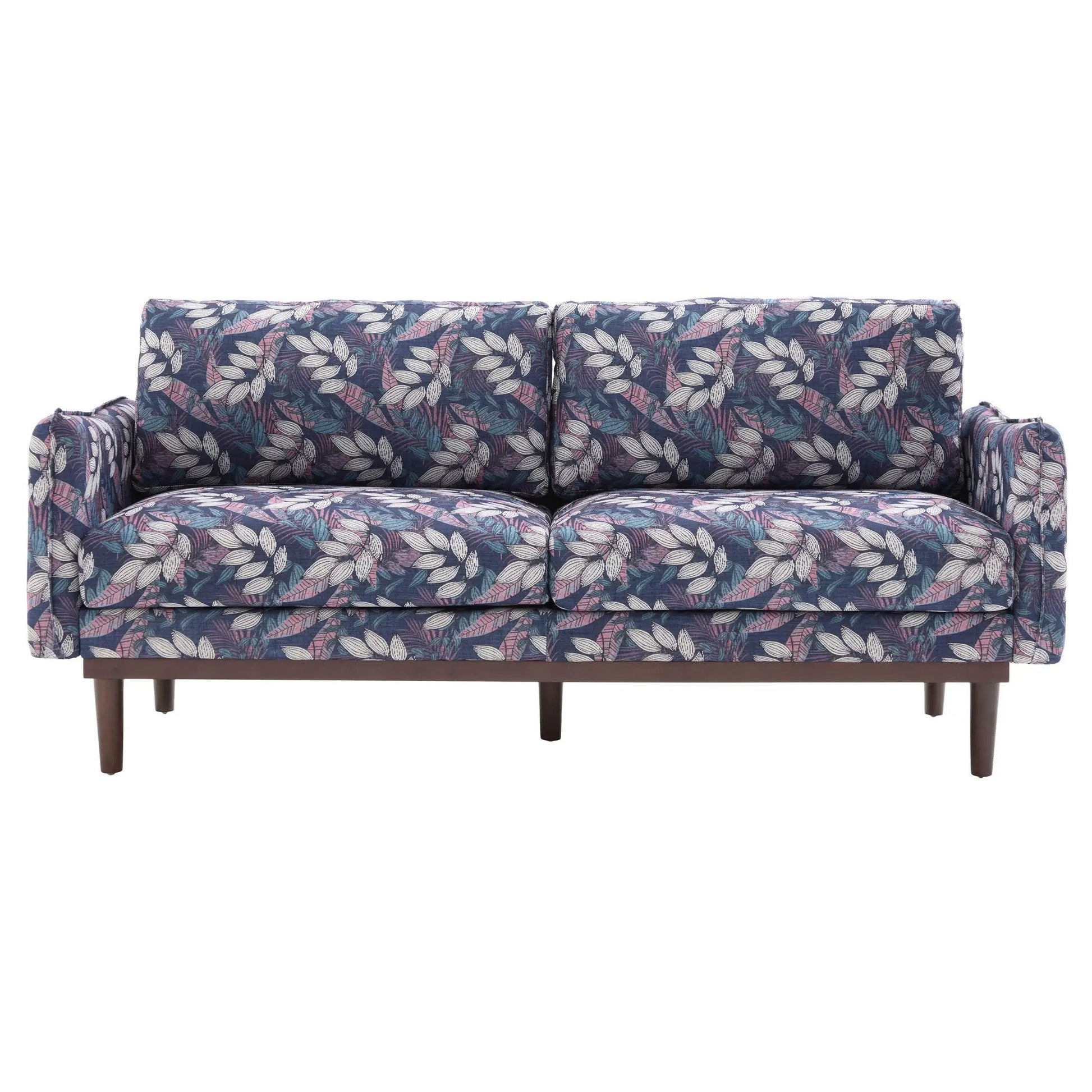 2 Seater Loveseat by Unique Piece Furniture in navy leaf print with wooden legs stationary on Tampa Home & Garden Store