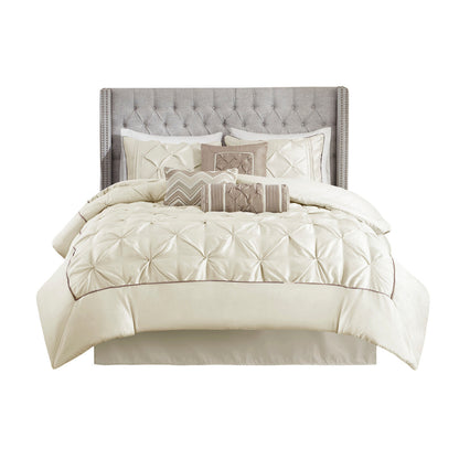7 Piece Ivory Tufted Comforter Set For A Full Bed