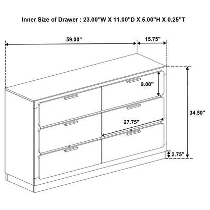 Sophia 4 Piece Bedroom Set dresser schematic by HouseOfZazla with drawer dimensions on Tampa Home & Garden Store