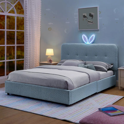 Upholstered Bed with Rabbit Ear Headboard and LED