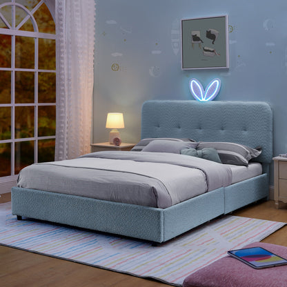 Upholstered Bed with Rabbit Ear and Led Drawers