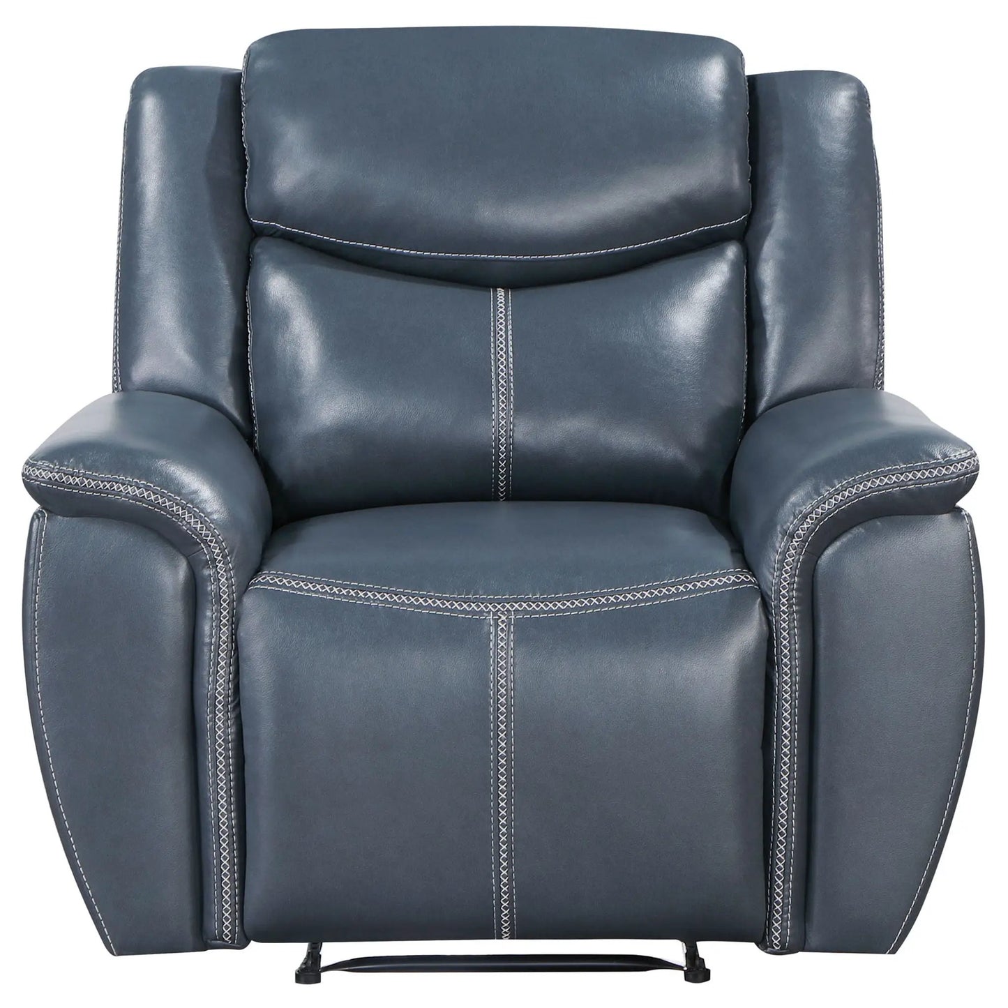 Brier blue upholstered padded arm recliner chair with pillowtop arms and manual recline on Tampa Home & Garden Store