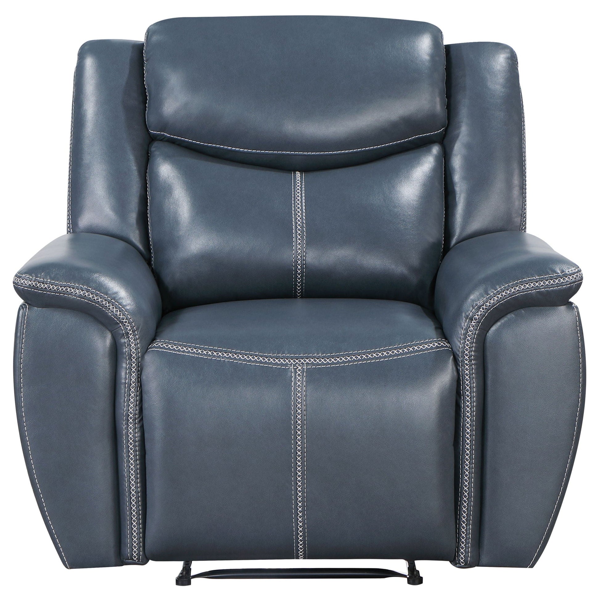 Brier blue upholstered padded arm recliner chair with pillowtop arms and manual recline on Tampa Home & Garden Store