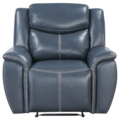 Brier blue upholstered padded arm recliner chair with pillowtop arms and manual recline on Tampa Home & Garden Store