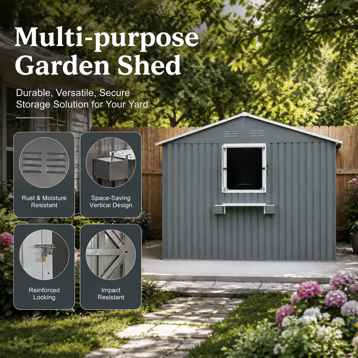 12x10 Ft Outdoor Metal Storage Shed with Windows
