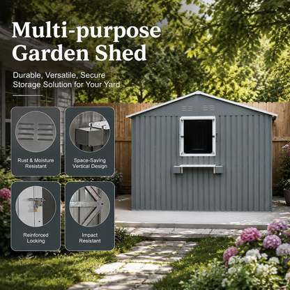 12x10 Ft Outdoor Metal Storage Shed with Windows