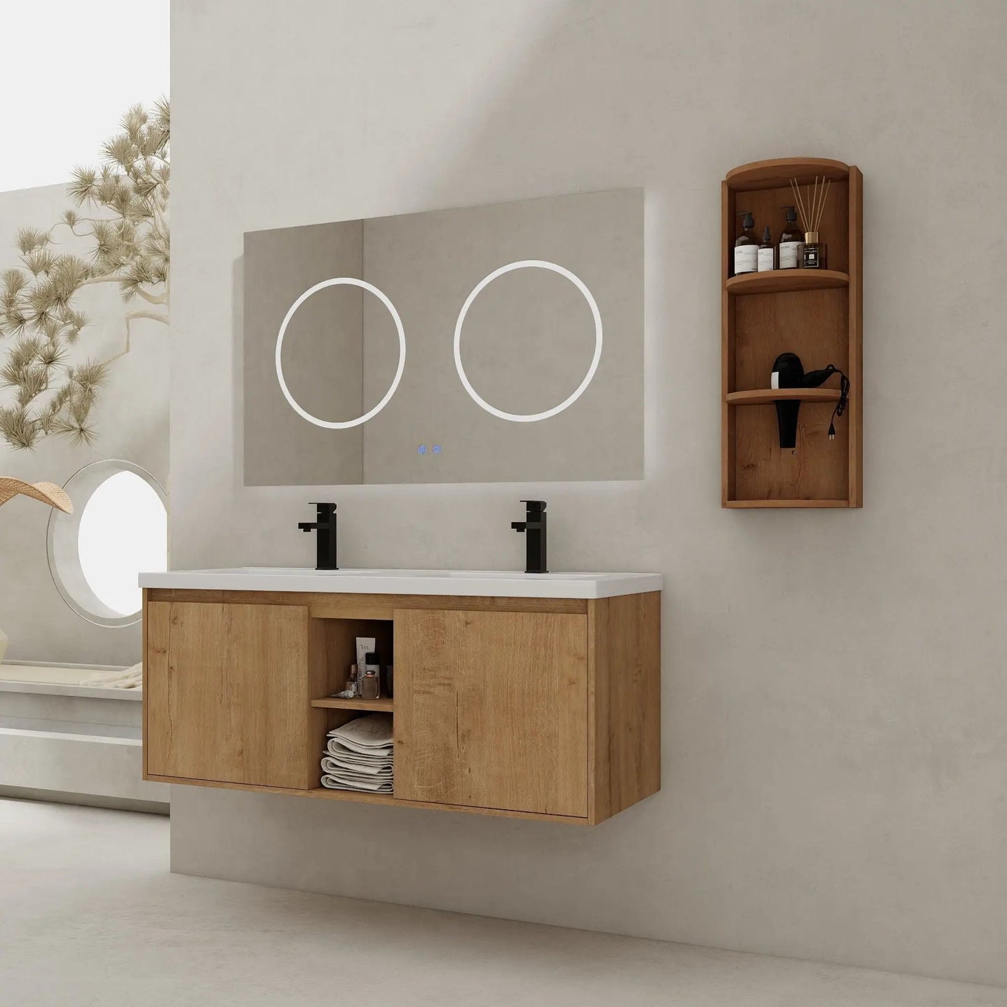 48 Inch Wall Mounted Vanity Double Resin Sink