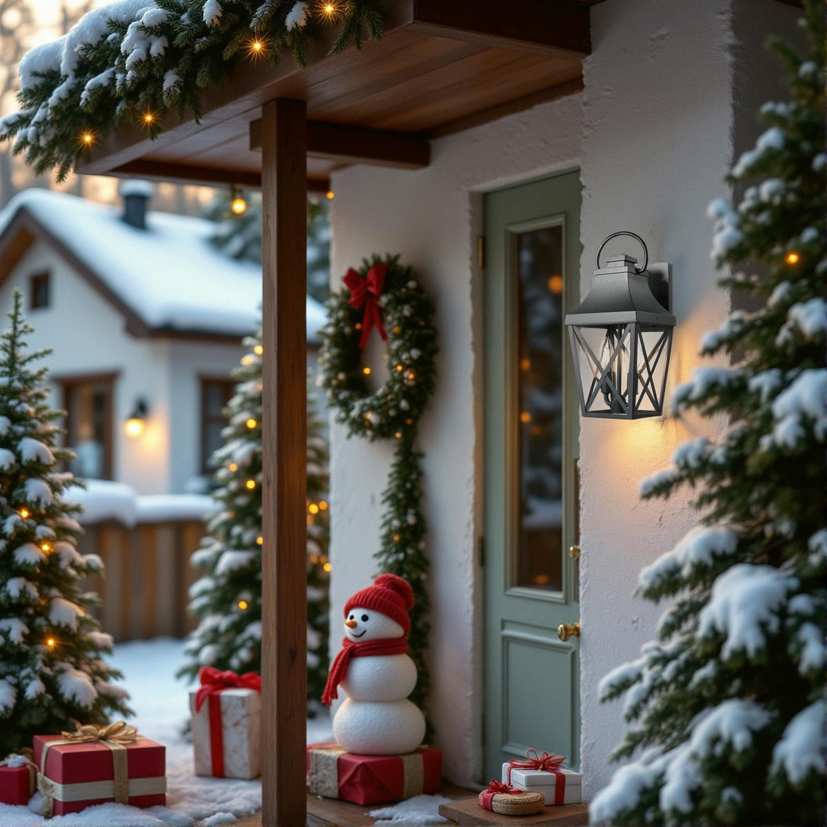 Outdoor waterproof wall light lantern with glass panels and warm glow on Tampa Home & Garden Store