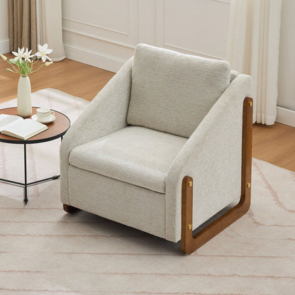 Modern upholstered armchair with gray textured fabric and wooden side frame by HouseOfZazla on Tampa Home & Garden Store