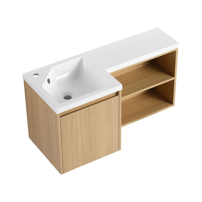 L Shaped Wall Mounted Floating Vanity with Sink