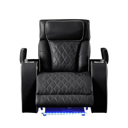 Fortuner Power Reclining Chair in black quilted leather with headrest and blue LED base on Tampa Home & Garden Store