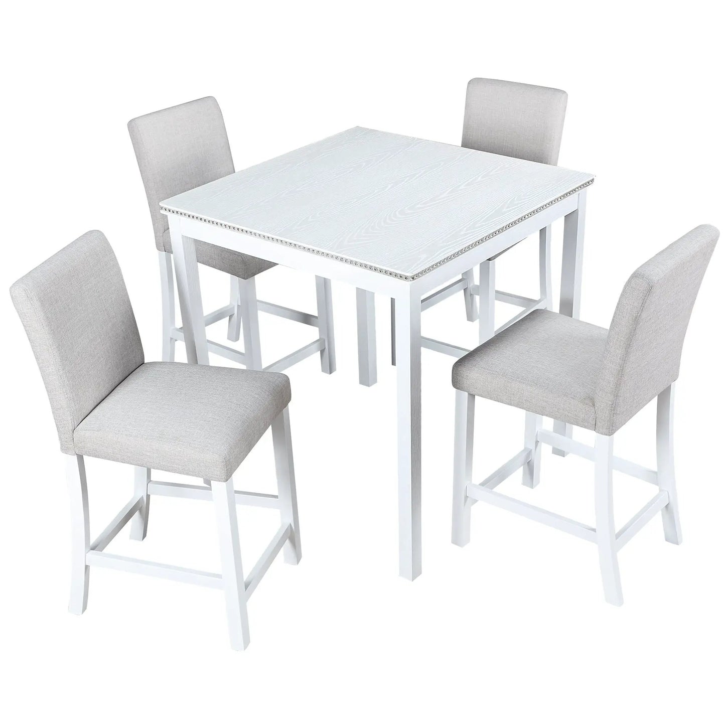 5-Piece CounterHeight Dining Set white table with gray upholstered chairs Unique Piece Furniture on Tampa Home & Garden Store