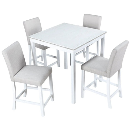 5-Piece CounterHeight Dining Set white table with gray upholstered chairs Unique Piece Furniture on Tampa Home & Garden Store