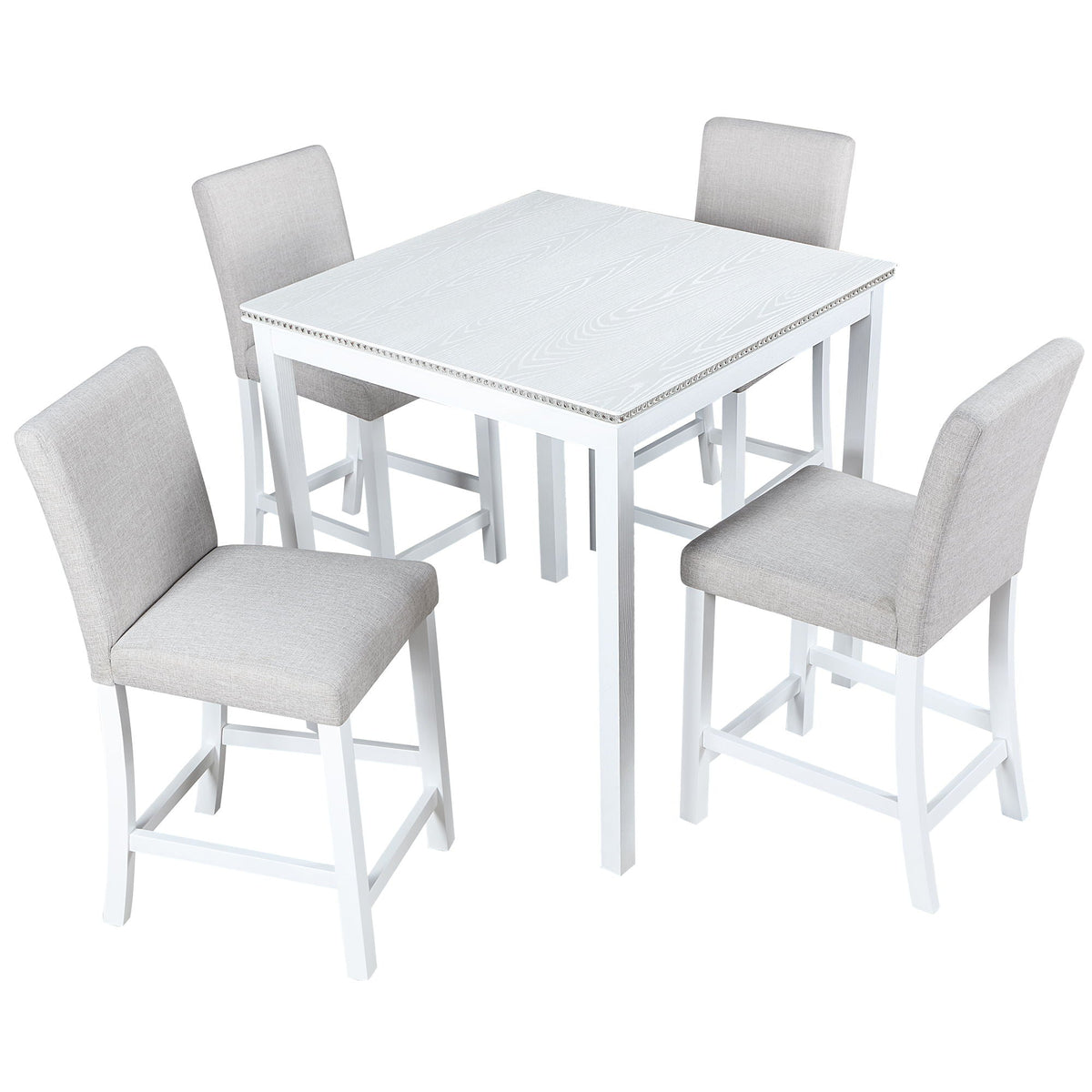 Counter height 5 piece dining set with white table and gray upholstered chairs by HouseOfZazla on Tampa Home & Garden Store