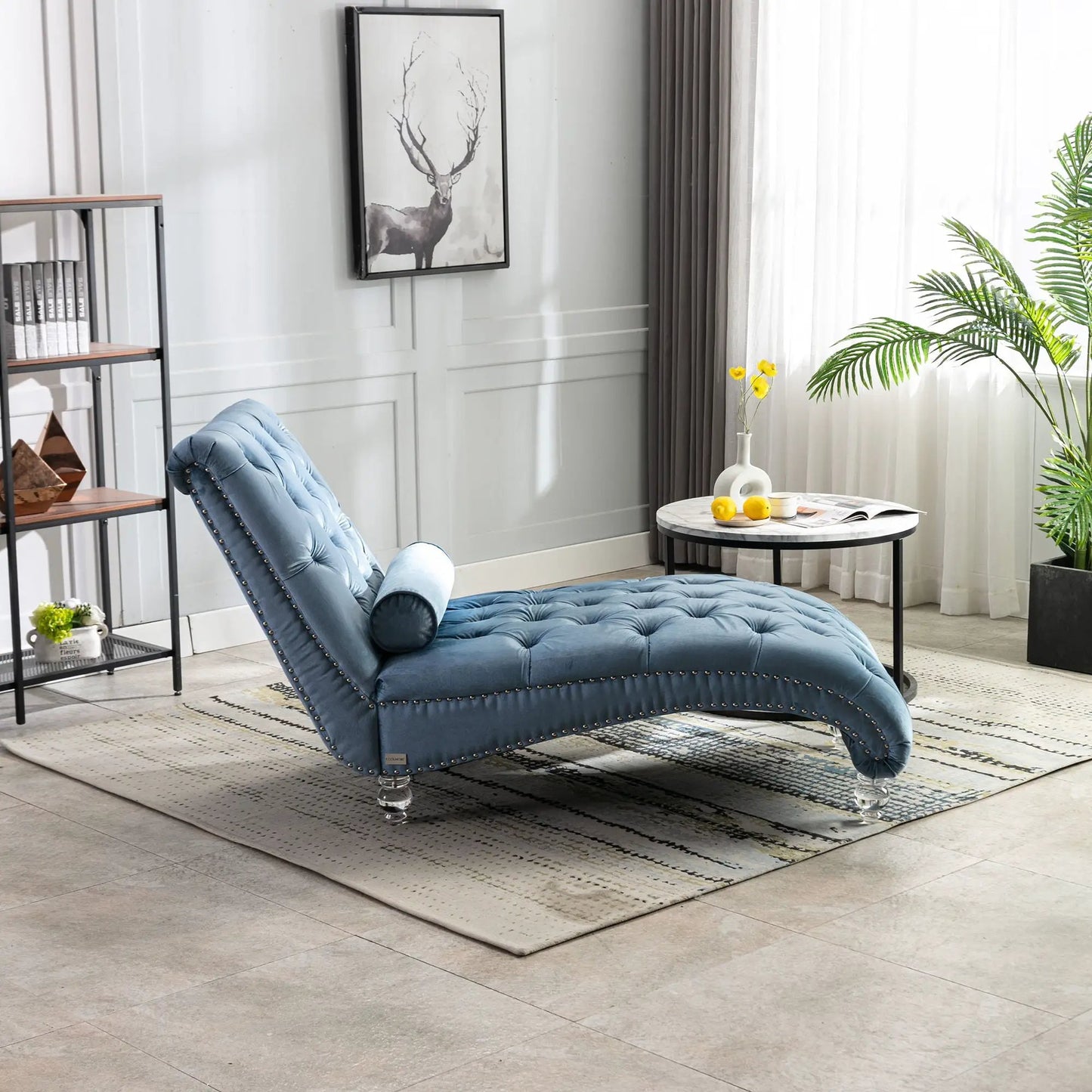 Indoor Chaise Lounge With Button Tufted Pillow