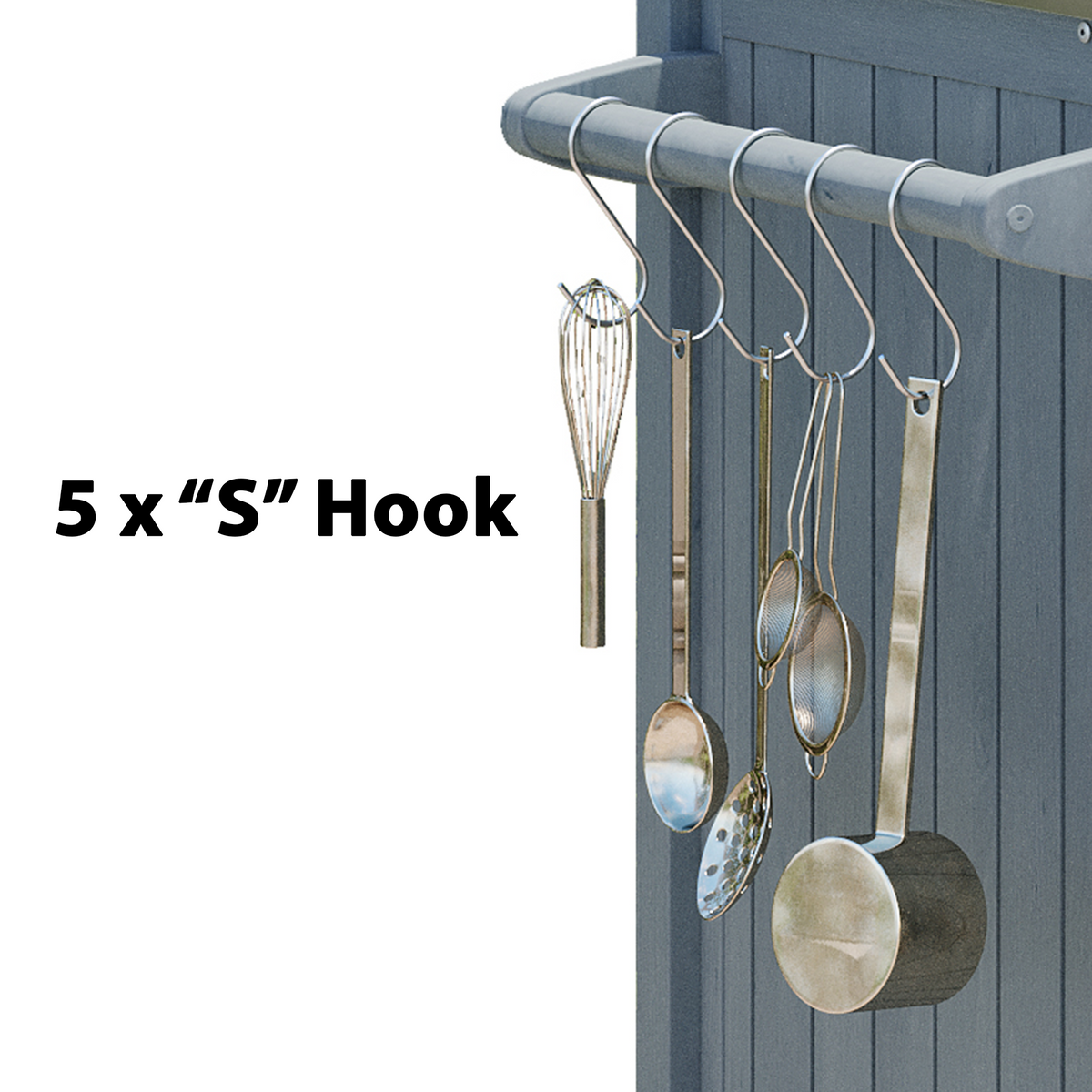 K&K 66.5-inch Outdoor Kitchen Island with S-hooks on blue wooden wall and stainless utensils on Tampa Home & Garden Store