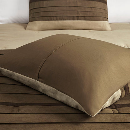 7 Piece Faux Suede Comforter Set Natural Queen by HouseOfZazla brown with beige underside on Tampa Home & Garden Store