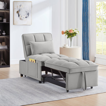 4 in 1 multi-function single sofa bed gray with storage pockets in a bright living room setting on Tampa Home & Garden Store