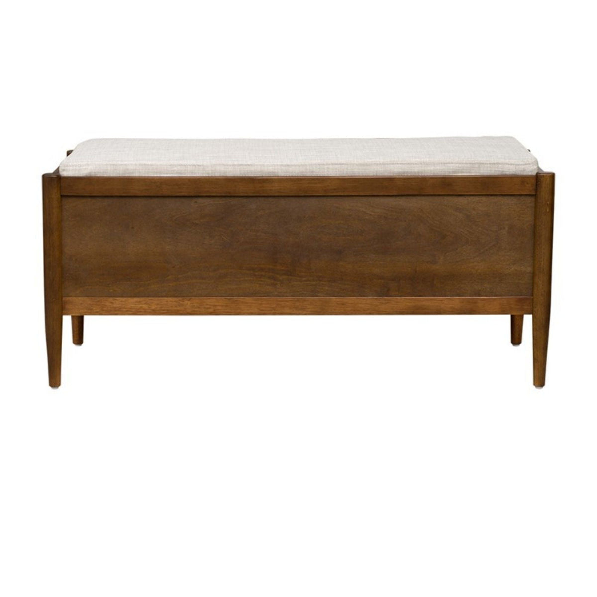 Accent bench with storage and beige upholstered cushion, walnut brown wood frame, HouseOfZazla on Tampa Home & Garden Store