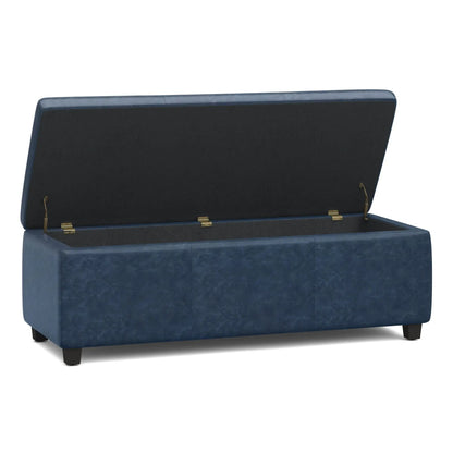 Avalon storage ottoman bench blue faux leather with hinged lid dark interior Unique Piece Furniture on Tampa Home & Garden Store
