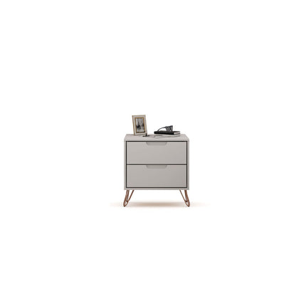 White nightstand with 2 drawers, copper hairpin legs, top framed photo and books by HouseOfZazla on Tampa Home & Garden Store