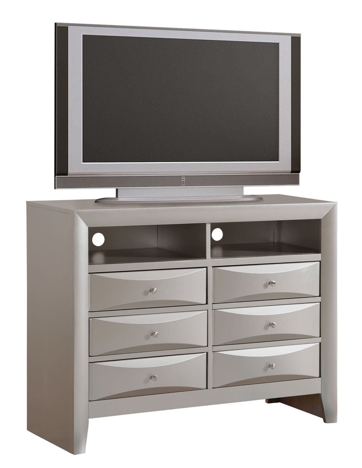 Media Chest with modern beveled drawer fronts in metallic silver by HouseOfZazla on Tampa Home & Garden Store