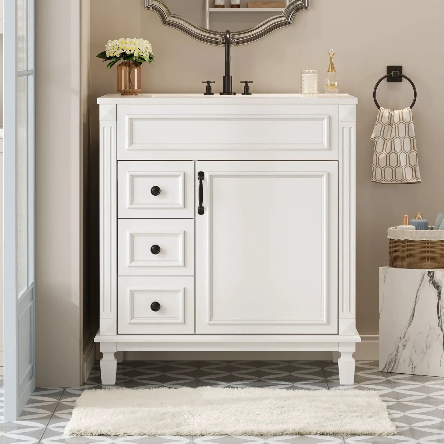 Bathroom Vanity With Sink and Cabinet Two Drawers