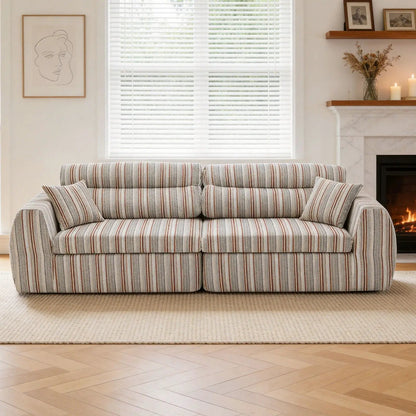 3 Seater striped stationary sofa with throw pillows in beige gray red by Unique Piece Furniture on Tampa Home & Garden Store