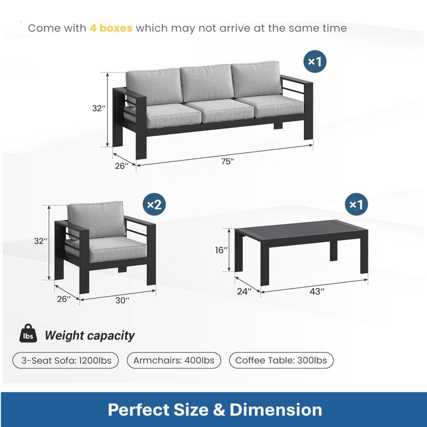 Outdoor Iron Patio Set With The Thick Cushions