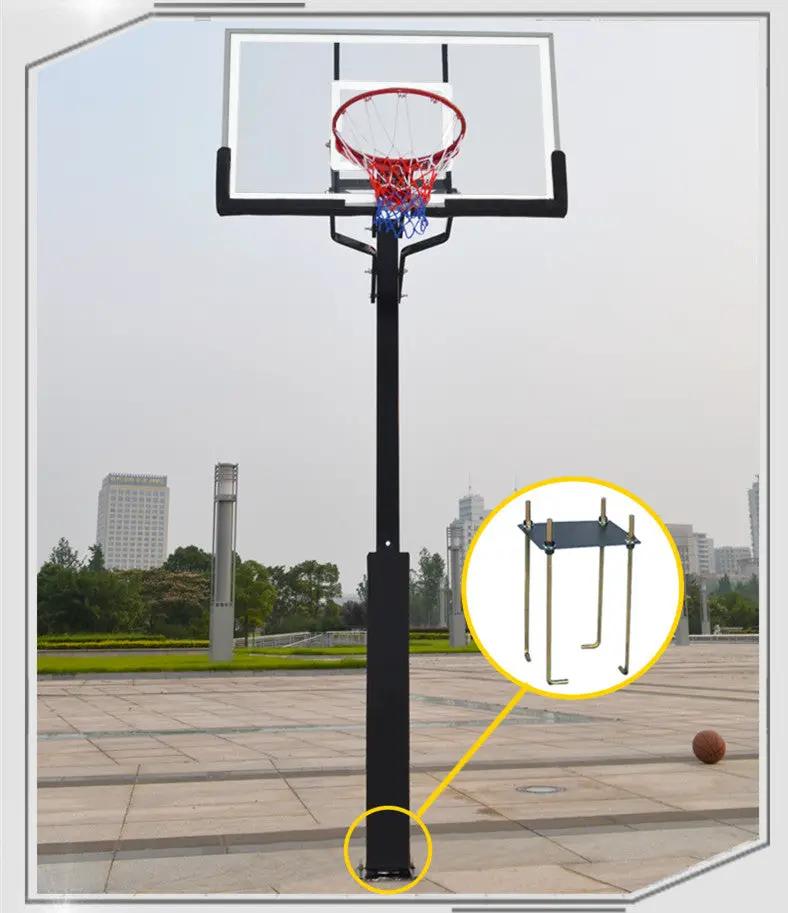 Basketball hoop outdoor buried height-adjustable on black steel pole with backboard backyard on Tampa Home & Garden Store