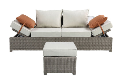 Salena all-weather wicker sofa & ottoman with beige cushions 2-piece outdoor set on Tampa Home & Garden Store