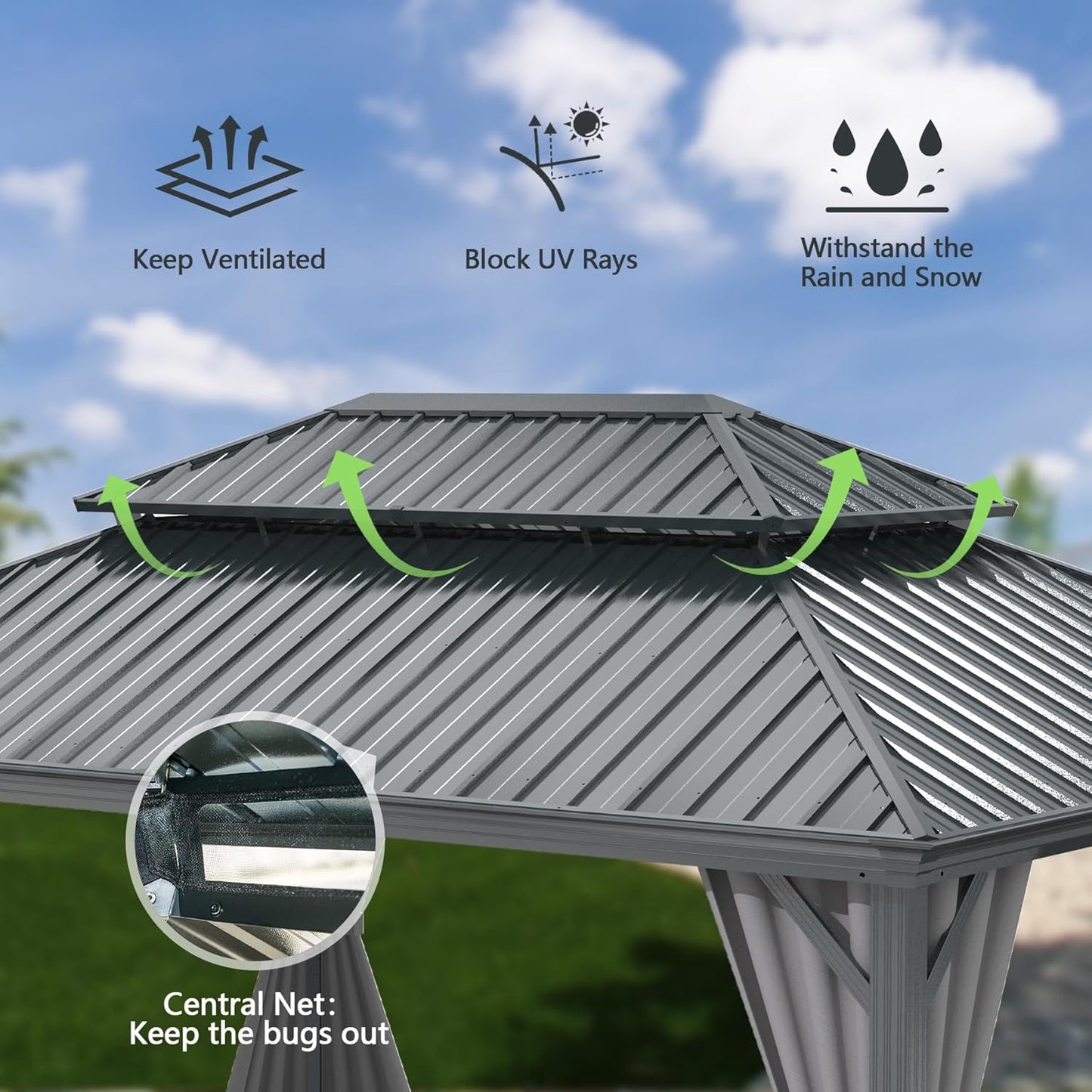 Outdoor Gazebo with Galvanized Steel Double Roof