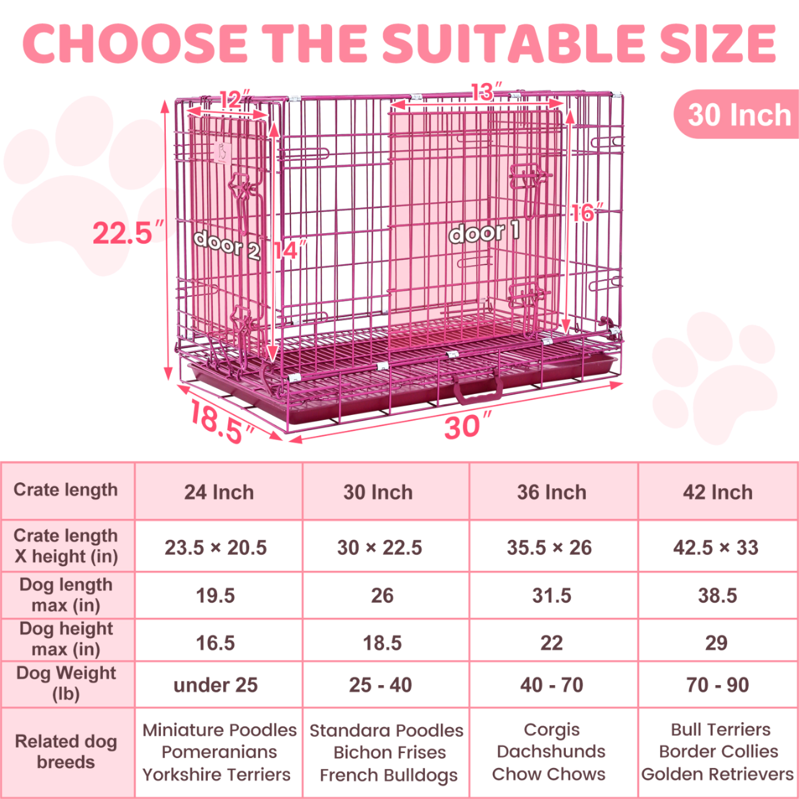 24-42" Collapsible Pink Dog Crate RED24-42 - Tampa Home & Garden Store